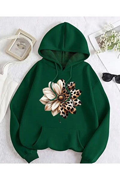 herkesemoda سترة بقلنسوة مزينة بنقشة الفهد وطباعة الزهور مع بطانة من الصوف من...