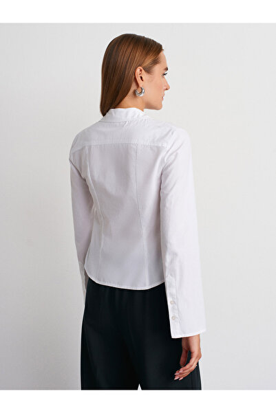 Dilvin 50517 Cămașă cu mâneci clopot, care se potrivește pe corp - alb