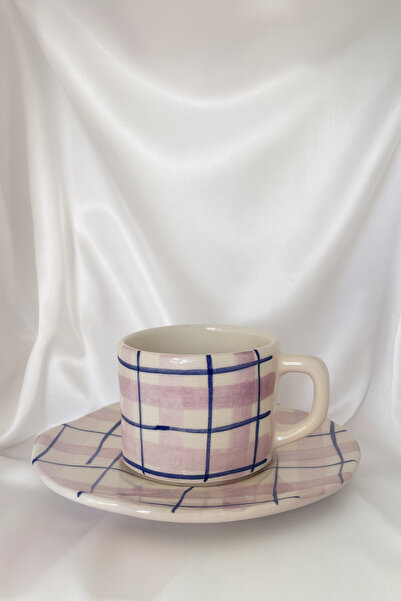 Hausette Modern Plaid Pattern Ceramic Turkish Coffee, Mug, Turkish Coffee Cup...