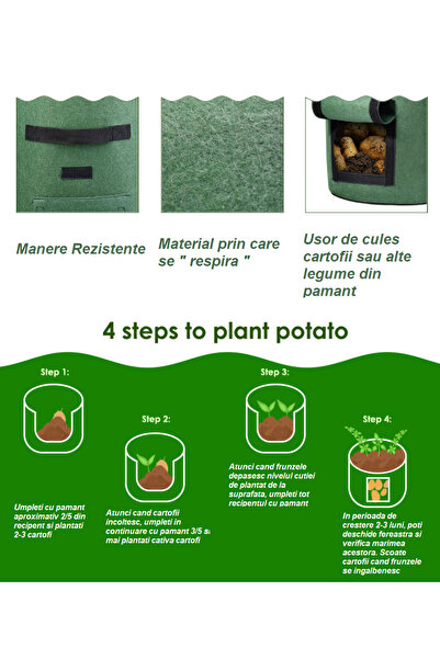 No branded Grow Bag for Vegetables, Tomatoes, Carrots, Indoor and Outdoor, 25kg Soil Capacity, 35x30 cm