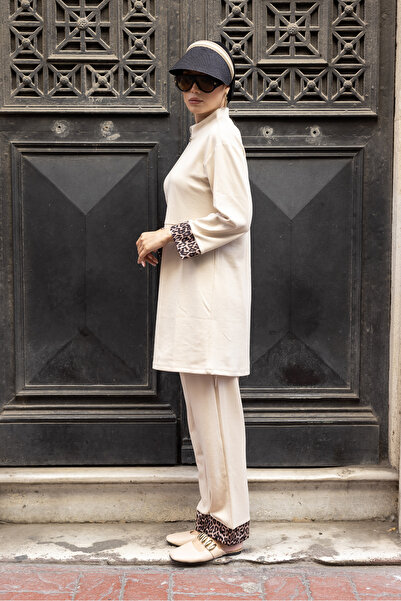 dilber fashion Διπλό Σετ Φούτερ από Βαμβακερή Λύκρα με Λεοπάρ Λεπτομέρεια και Δώρο Τσάντα