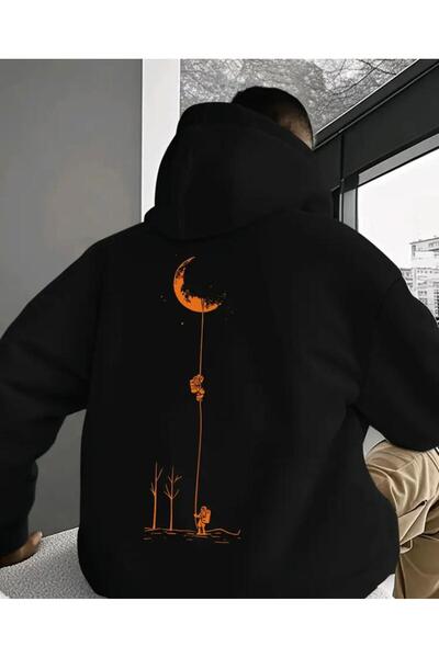 herkesemoda Світшот з капюшоном, з принтом на спині та флісовою підкладкою