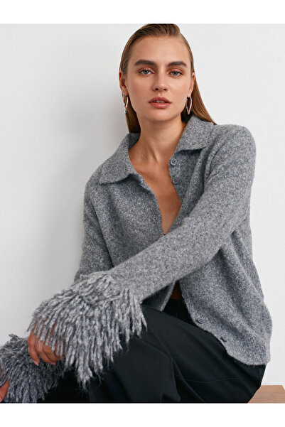 Dilvin 60992 Tassel Knitwear Cardigan-Smoked M.