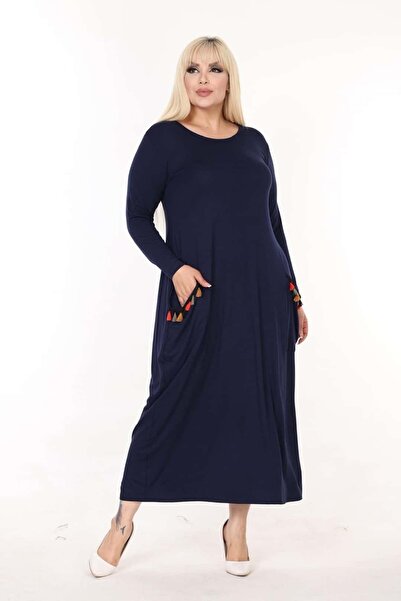 tarzımsüper Large Size Lycra Cotton 4 Season Comfort Model Comfortable Flexible Combed Cotton Long Sleeve Dress with Bag Pocket