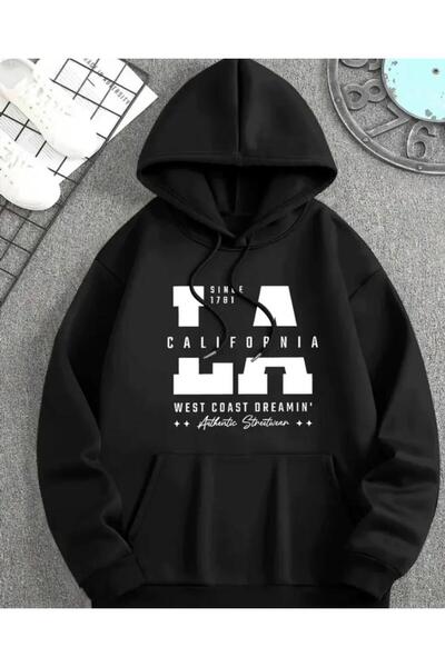 herkesemoda Hanorac cu glugă cu imprimeu California, cu interior din fleece