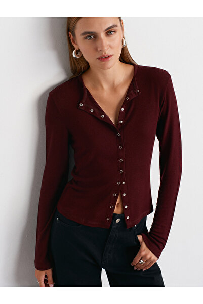 Dilvin 32055 Long Sleeve Cardigan-Burgundy