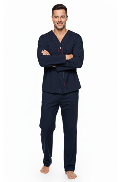 Oppland Erkek Pijama Takımı %100 İpek Kumaş Klasik Model Cepli Rahat Tam Kalıp