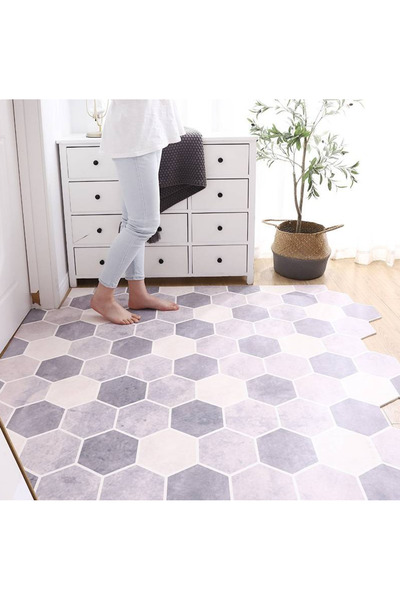 No branded Covoraș de intrare premium, material tip vinil cu spumă moale, antiderapant, alb/gri, 70x100 cm