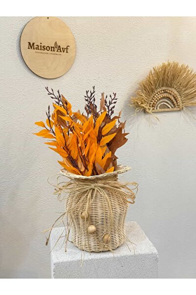 Maison Avf Σετ 2 Χειροποίητο Βάζο από Ρατάν & Φθινοπωρινό Φύλλο