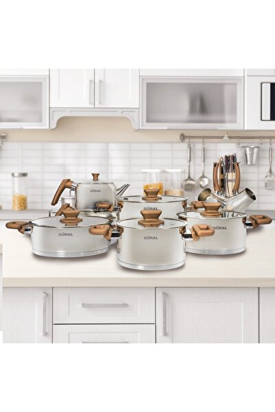 Güral Porselen 16 Parça Çelik Tencere Takımı - Gold