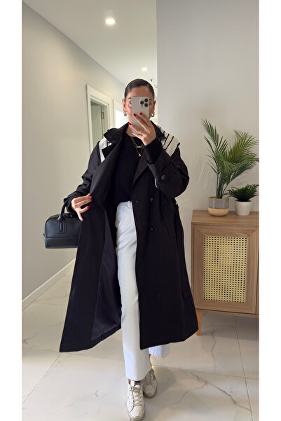 BİRCANÇİL Anastas Black Long Premium Trench Coat with Scarf