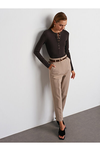 Dilvin 72181 Kemerli Yüksesk Bel Pantolon-Vizon