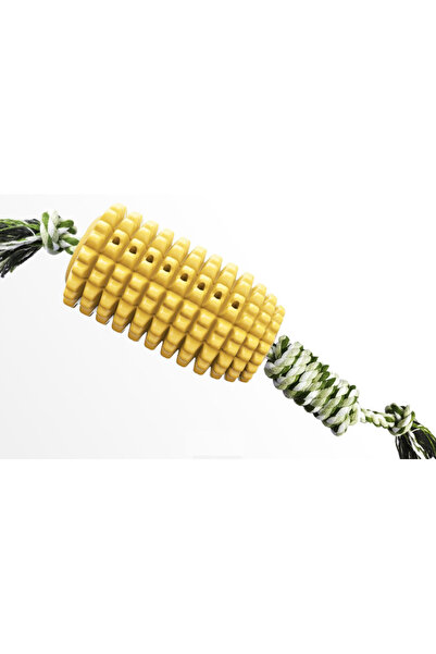 No branded Porumb cu frânghie, jucărie 3 în 1 pentru curățarea dentară, suport pentru mâncare și pastă de dinți, 11x5x7 cm