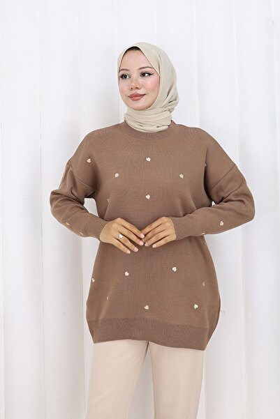 benguen Heart Embroidered Knitwear Sweater N3253 Mink