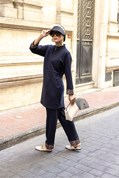 dilber fashion Leopard Detailed Double Face Cotton Lycra Double-Sided Tracksuit Set with Leopard Bag Gift