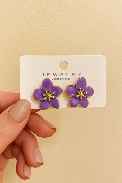 monalisatoka Kadın Gold Lila Çiçek Küpe