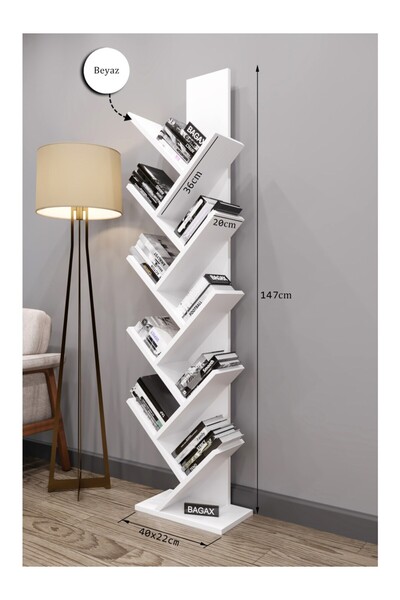 ROZBO Likya Model, Çam Renk, 10 Raflı Dekoratif Kitaplık-Organizer