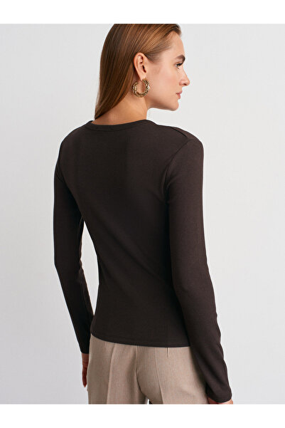 Dilvin 32024 Μικτό ύφασμα με κουμπώματα-Σκούρο καφέ