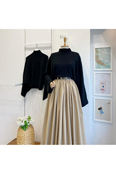 Faya Boutique Siyah Yumuşak Dokulu Yarasa Kol Kazak