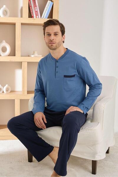 ROYAM Pijamoni Men's 100% Cotton Combed Seasonal Long Sleeve Pajama Set 6842