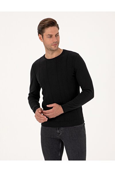 Pierre Cardin Men's Woven Cotton Circular Neck Slim Fit Sweater