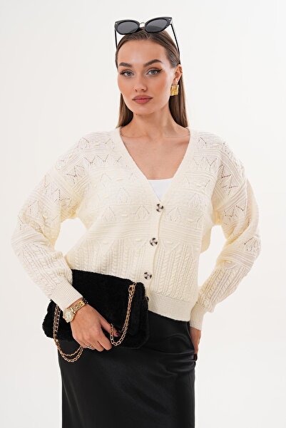 ŞİMAL Women's Four Button Patterned Knitwear Knitted Cardigan 255373 -