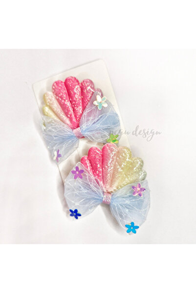 pegu baby collection Blue Set of 2 Shiny Sea Shell with Bowknot School Nursery Children Baby Hair Clip 04