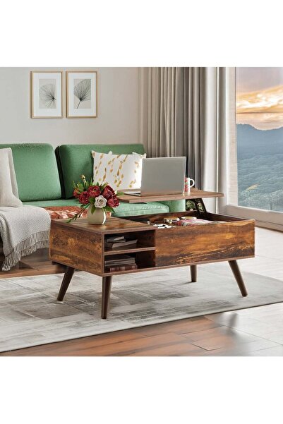 AGD Lift-up coffee table with hidden compartment and movable storage shelf for living room and offic