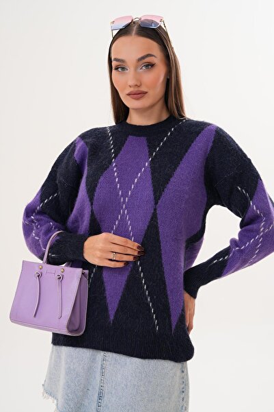 ŞİMAL Γυναικείο πλεκτό πουλόβερ με σχέδιο μπακλαβά 255140 -