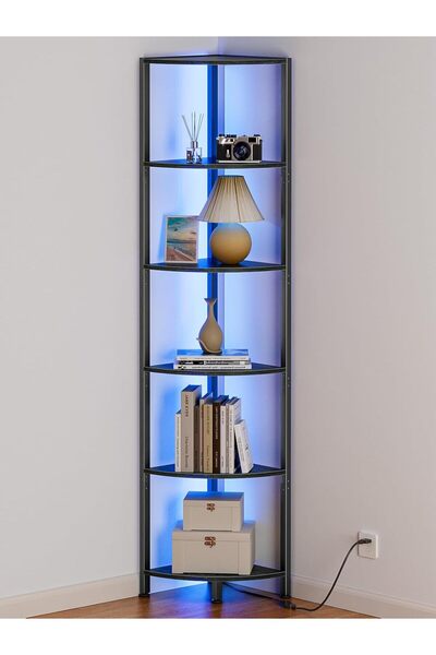 Yanara رف زاوية LED مكون من 6 طبقات، ارتفاع 166 سم، حامل تخزين ضيق لغرفة المع...