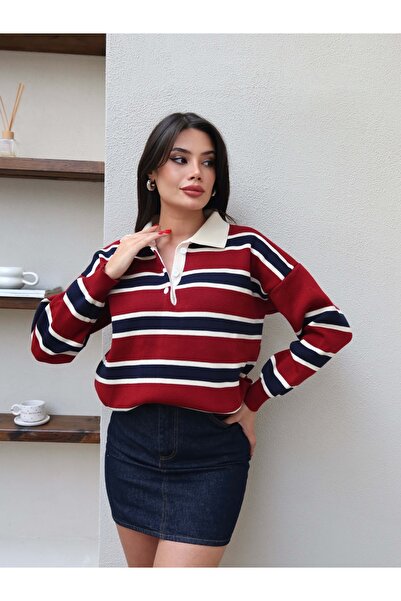ESRAHELVACI Polo Collar Striped Knitwear Sweater
