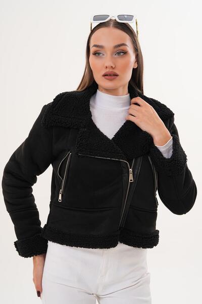 ŞİMAL Women's Cross-Zip Suede Jacket 255118 -