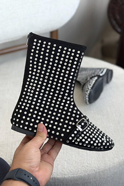 GOFFSHOES Γυναικείες μπότες με επίπεδη σόλα Geste Stone - Μαύρο-Λευκό Πέτρα