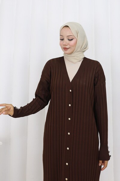 benguen Μακριά ζακέτα με σχέδιο N3257 Καφέ