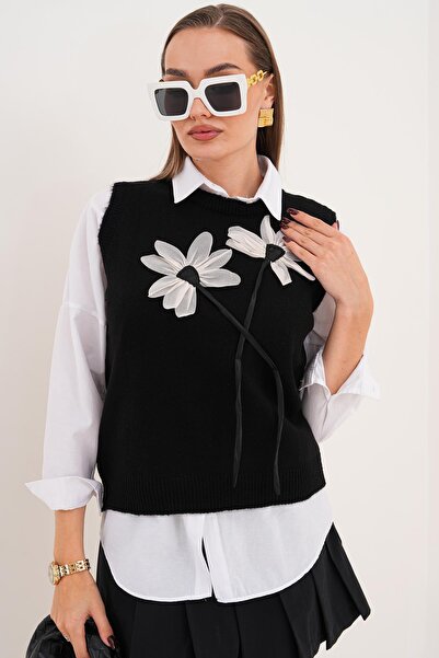 ŞİMAL Kadın Çiçek Detaylı Triko Örme Süveter 255168 -
