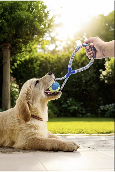 minossa Köpekler İçin Tenis Toplu Halatlı Diş Kaşıma Oyuncağı - 45 cm Dayanıklı Kemirme ve Isırma ipi