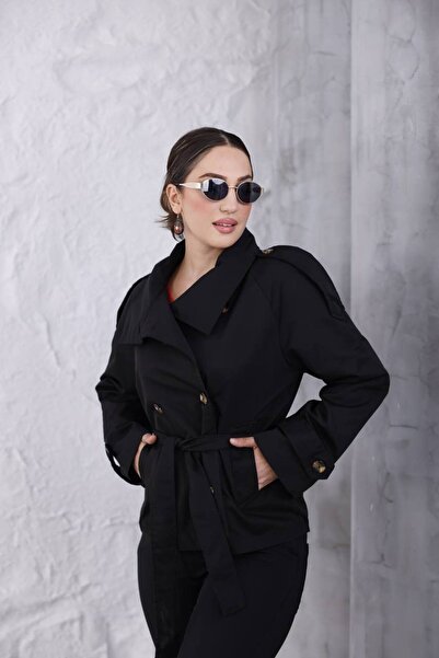 BRGCLOTHING B.S.K DİK YAKA DÜĞMELİ KISA TRENÇKOT CEKET