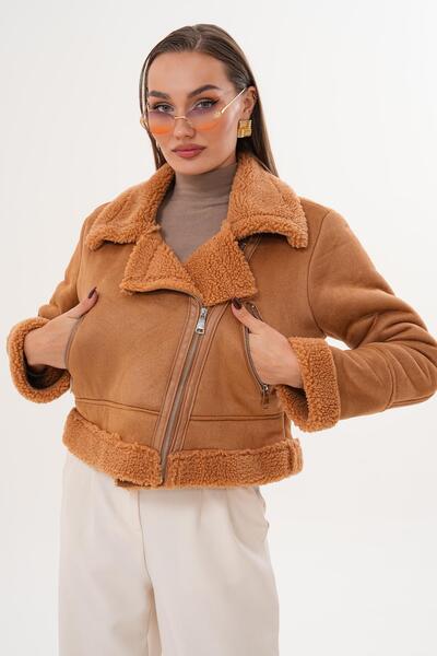 ŞİMAL Women's Cross-Zip Suede Jacket 255118 -