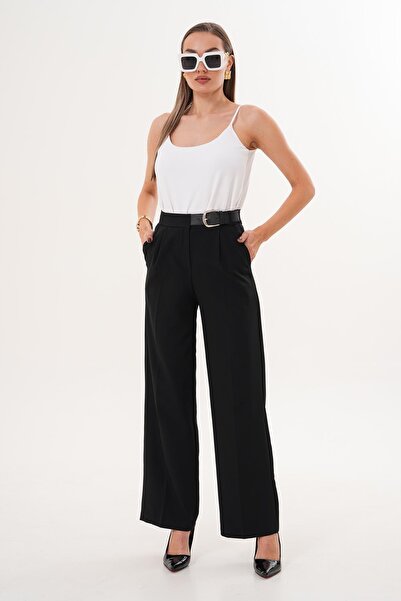 ŞİMAL Women's Belt Detailed Wide Leg Pants 255381 -