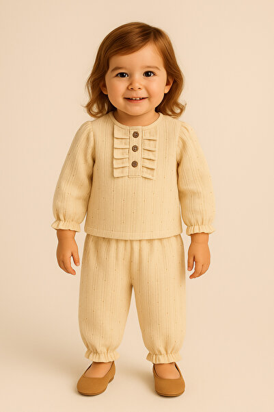 PİETRA BABY KİDS Lace-Detail Drawsting 100% Cotton Muslin Fabric Baby and Chi...