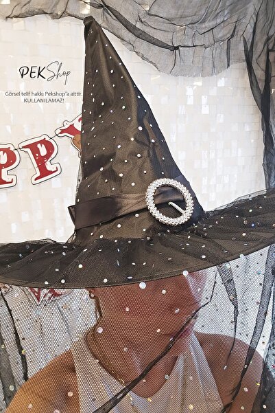 PEKSHOP قبعة ساحرة فاخرة من التول، قبعة الهالوين، قبعة الهالوين