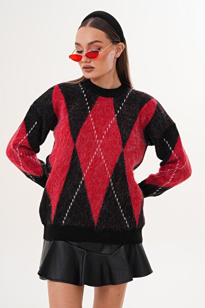 ŞİMAL Γυναικείο πλεκτό πουλόβερ με σχέδιο μπακλαβά 255140 -