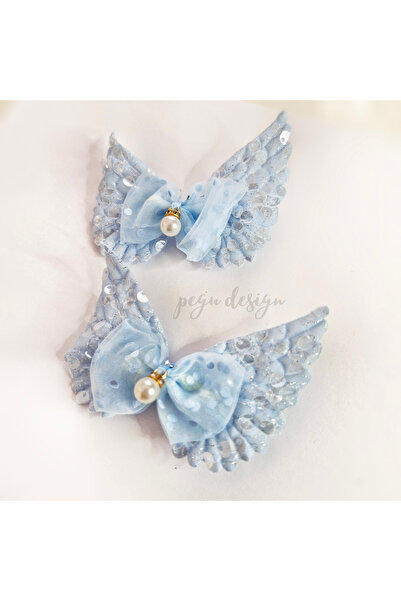 pegu baby collection Blue Glittering Angel Wings 2-Piece Bow with Pearls Chil...