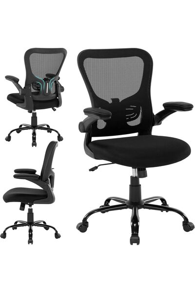 Crestj كرسي مكتب مريح، كرسي كمبيوتر شبكي مع دعم قطني قابل للتعديل ومساند ذراع...