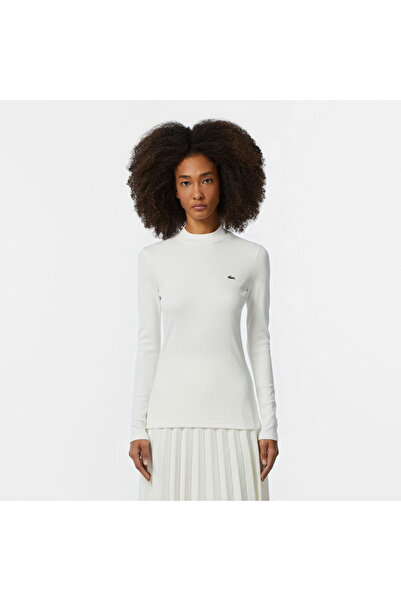 Lacoste Women's Slim Fit Long Sleeve Crew Neck White T-Shirt