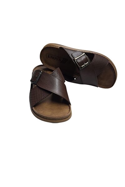 Benittokids Ανδρικές δερμάτινες παντόφλες με ανατομική αγκράφα με στάμπα Enova