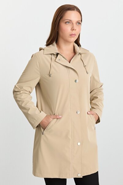 Selen Giyim Büyük Beden Önü Fermuarlı Çıtçıtlı Trençkot