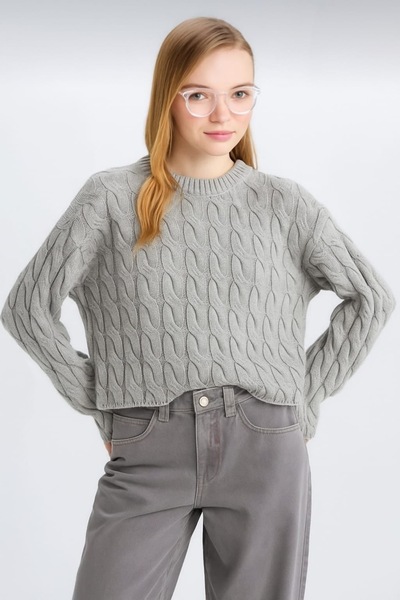 LUSHİGO Women's Cool Regular Fit Crew Neck Hair Braided Knitwear Women's Swea...