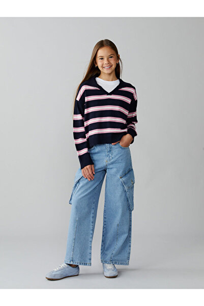 LC Waikiki Two Mt Shop Quality Lcw Kids Indigo Cotton Girls Cargo Jean Pants
