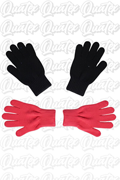 QUATEX Pink and Black Children's 2-Piece Knitwear Gloves